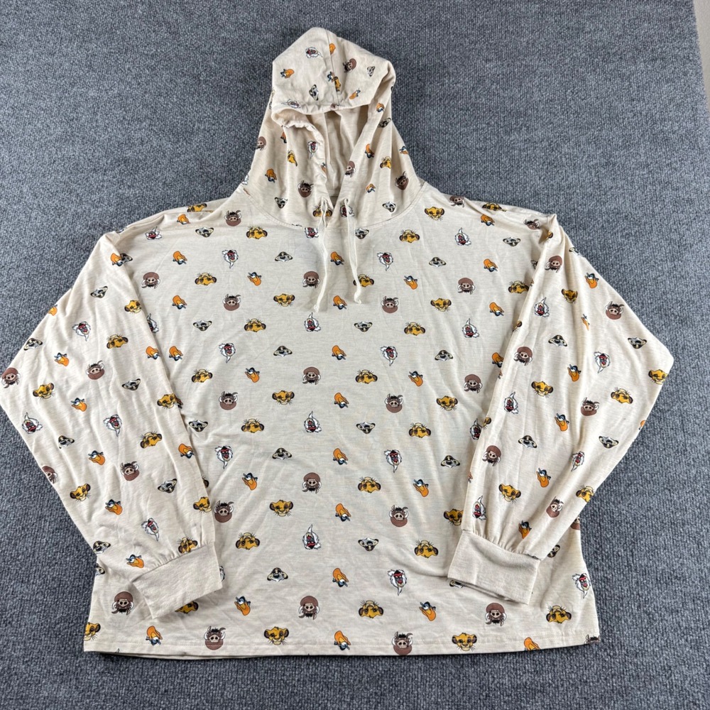 Disney Lion King All Over Print Hoodie Shirt XL Beige Simba Timon Pumbaa Zazu